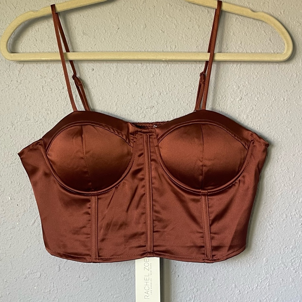 NWT Rachel Zoe Corset Top Women’s Medium Brown Smocked Back Adjustable Straps